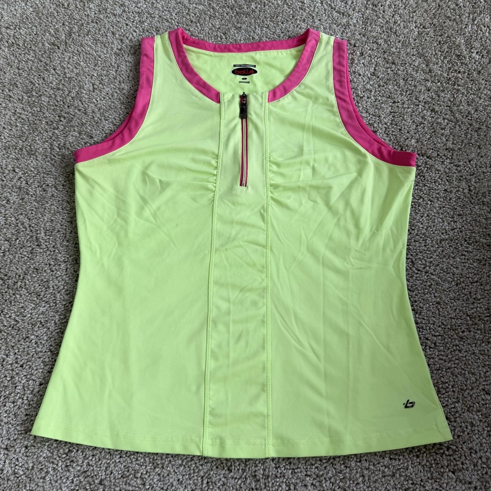 Bolle Tank Top Womens Large Green Pink 1/4 Zip Colorblock Tennis Running Gym